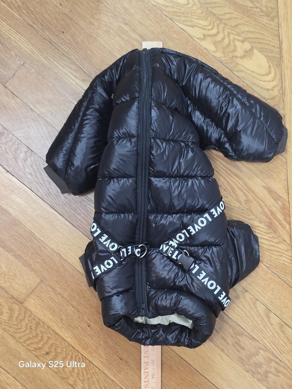 Small Dog Black Puffer Jacket with 'LOVE' Belt. Too Small, Couldnt Return